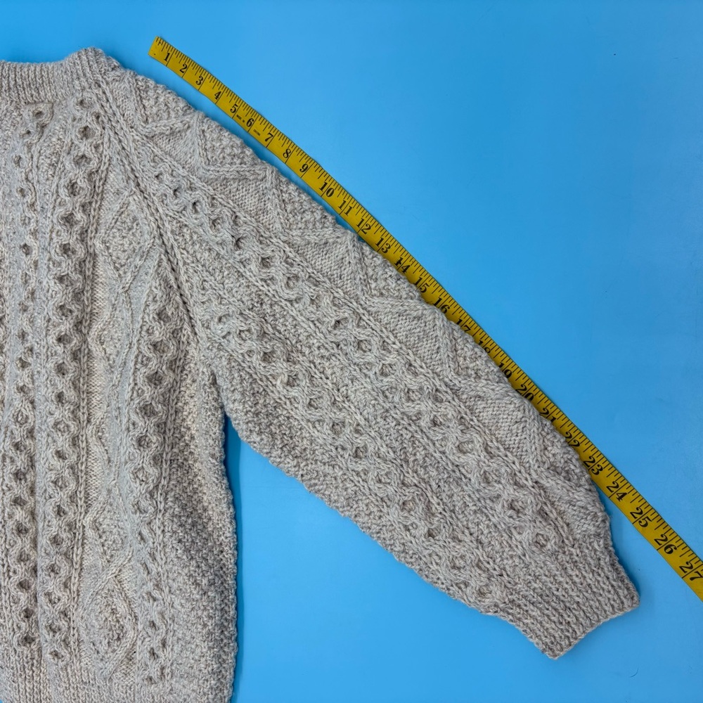 Blarney Woolen Mills Hand Knit Irish Sweater Fisherman Pattern Beige - Picture 10 of 10